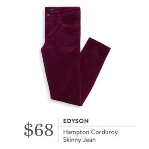 Edyson Hampton Corduroy Skinny Jean Burgundy Size 26